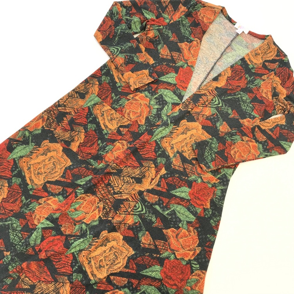 LuLaRoe Orange Floral Roses Duster Sarah Cardigan - Picture 1 of 6